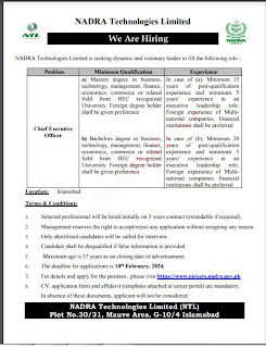 NADRA Technologies Limited Jobs 2024 Apply Online