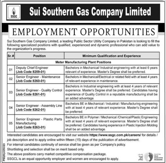 Sui Southern Gas Company Jobs 2024 Advertisement