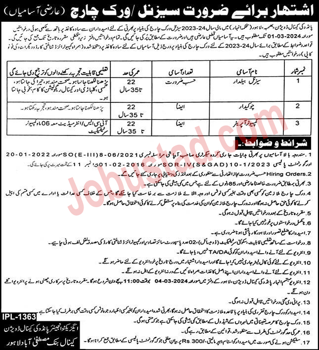 Irrigation Department Punjab Recruitments