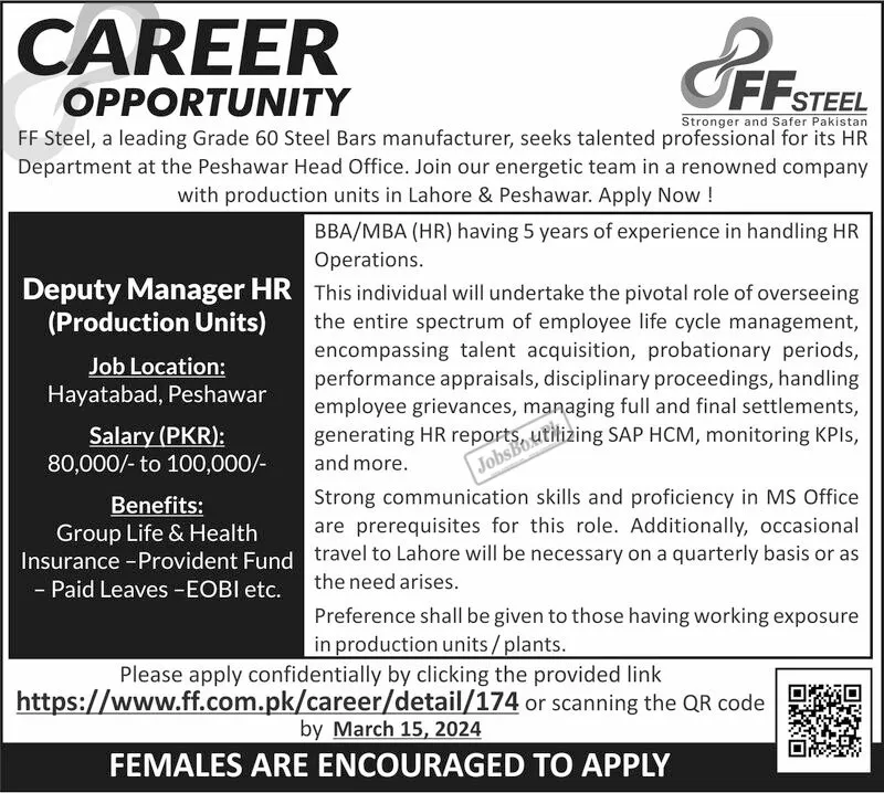 FF Steel Jobs 2024 Latest Advertisement