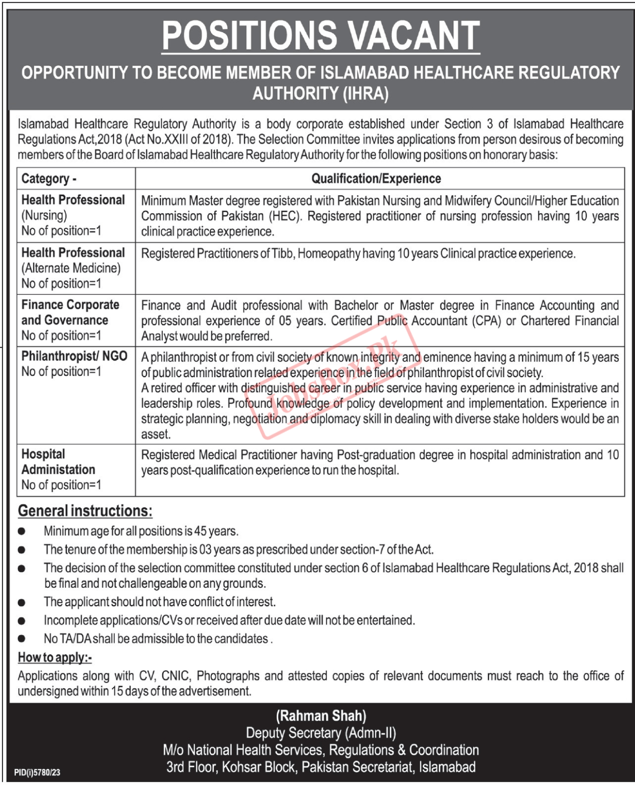 Islamabad Healthcare Regulatory Authority Jobs 2024 Latest Advertisement