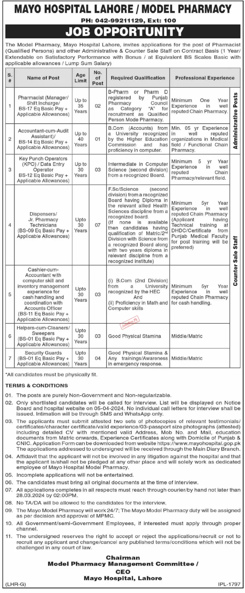 Mayo Hospital Lahore Jobs 2024 latest Advertisement