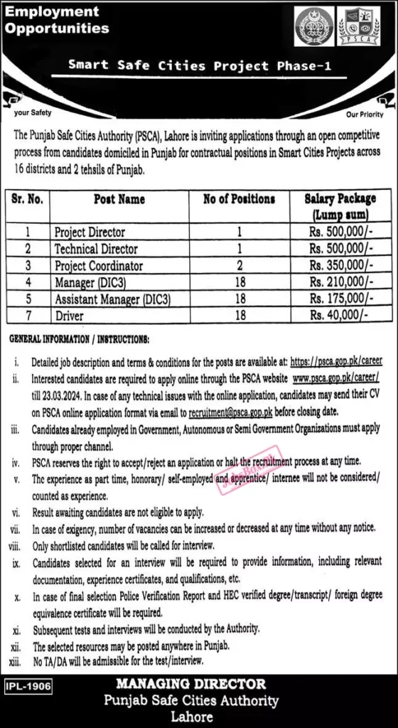 PSCA Jobs 2024 Online Apply - Latest Advertisment