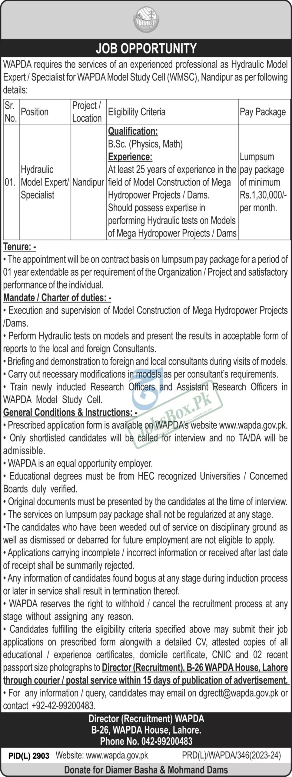 WAPDA Jobs 2024 Online Apply - Advertisment