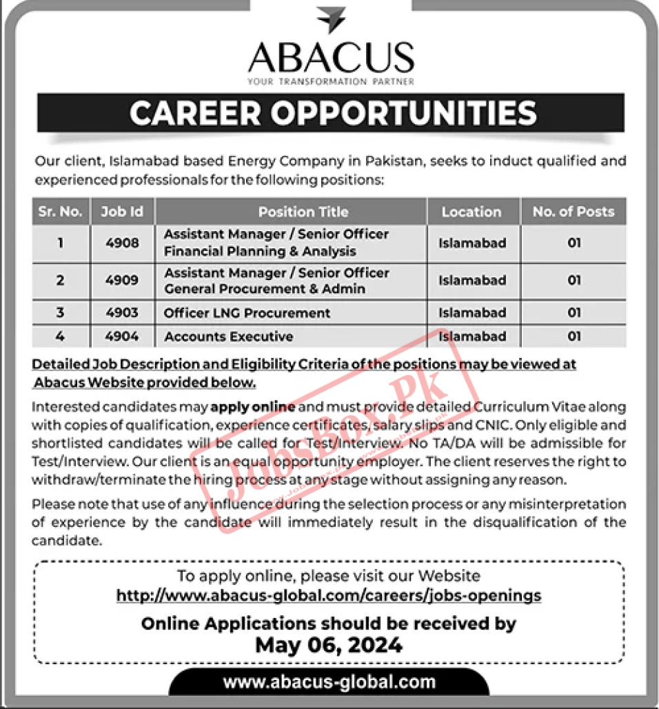 Abacus Global Jobs 2024 Latest Advertisement