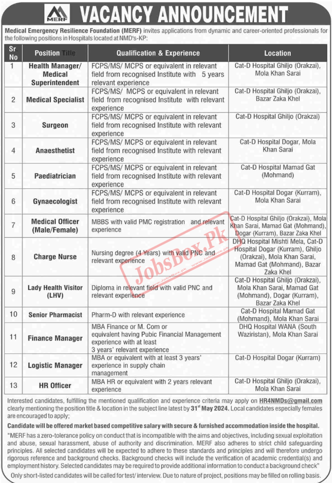 MERF Jobs 2024 Latest Advertisement