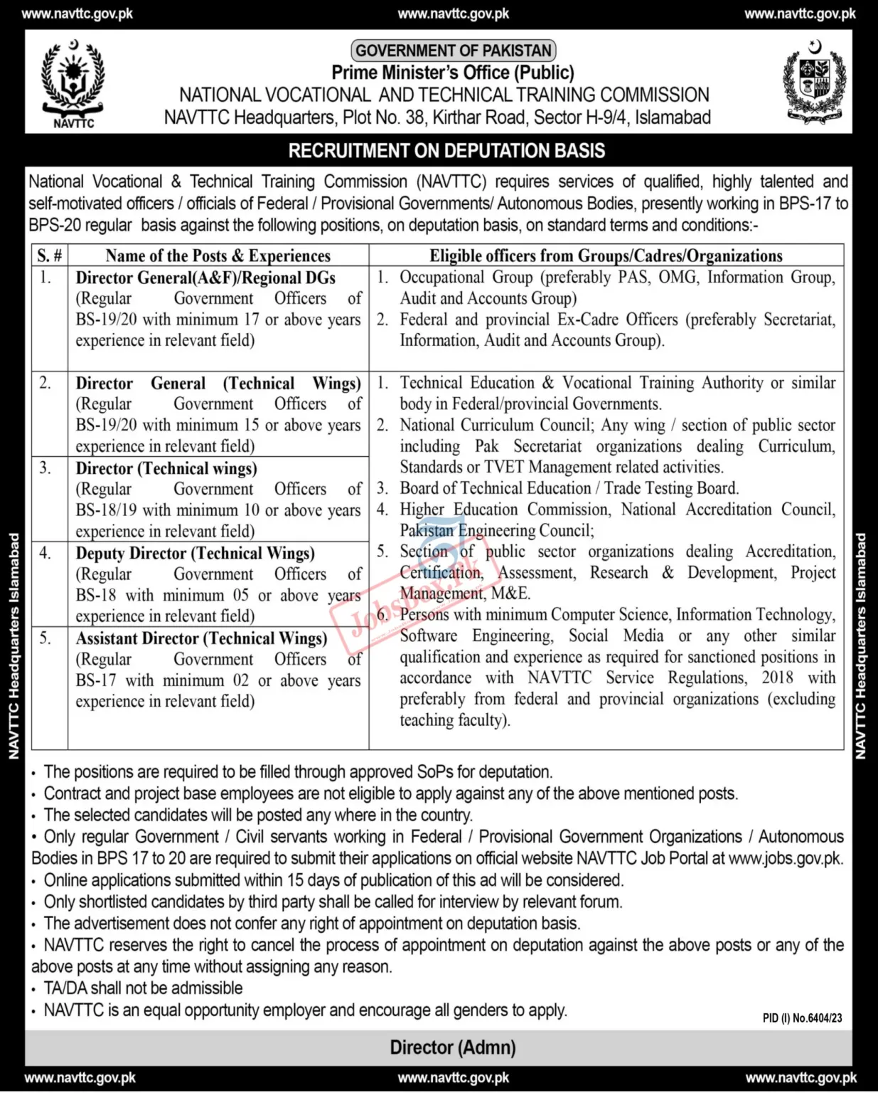 NAVTTC Jobs 2024 Latest Advertisement