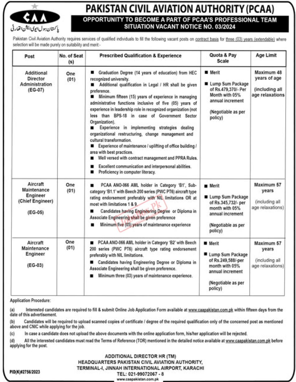 PCAA Jobs 2024 Online Apply - Advertisement 