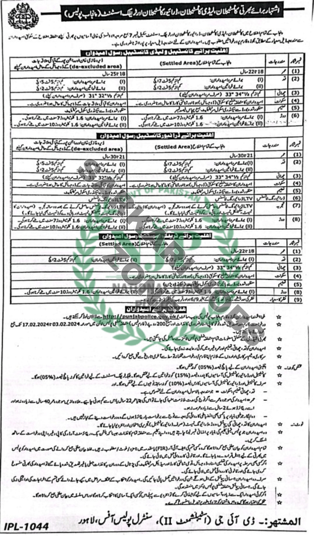 Punjab Police Jobs 2024 Latest Advertisement